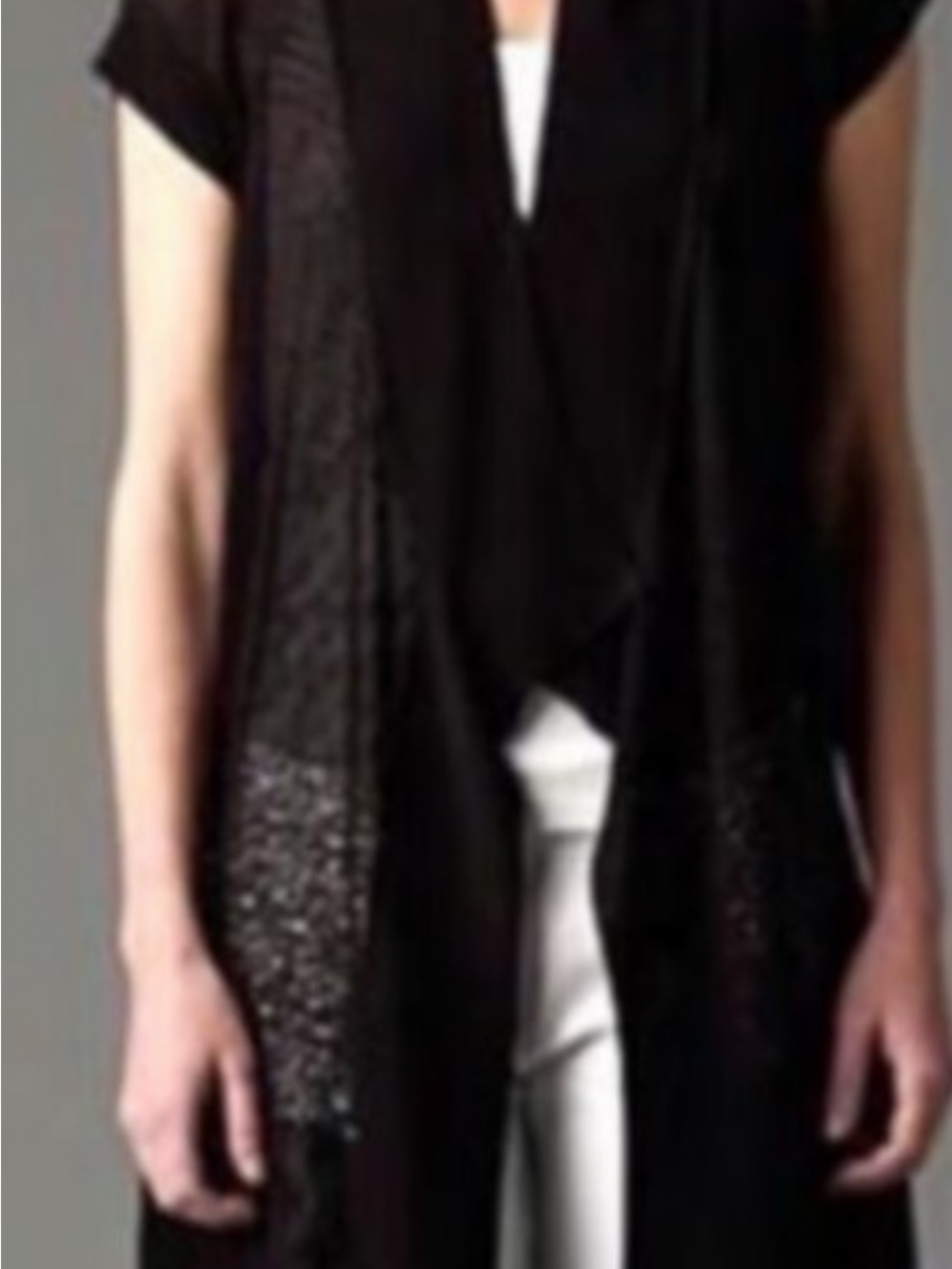 Eileen Fisher Sheen Lace Duster Cardigan Black Small Open Knit Long Minimalist